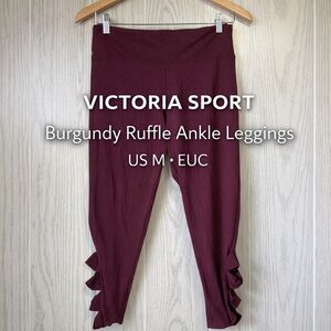 Victoria Sport Burgundy Ruffle Ankle Leggings Size M